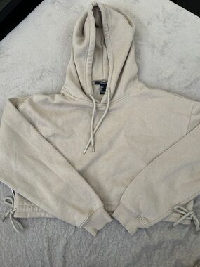 Forever 21 Women's Cropped Drawstring Hoodie - Beige